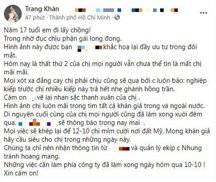 Bài đăng được cho là di nguyện của Phi Nhung sắp được công bố. Bài đăng được cho là di nguyện của Phi Nhung sắp được công bố.