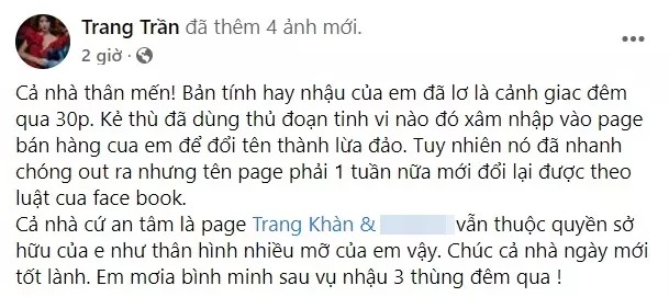 Trang Trần bị 'tập kích' giữa đêm khuya lúc đang đại chiến với bà Phương Hằng 2 Trang Trần bị 'tập kích' giữa đêm khuya lúc đang đại chiến với bà Phương Hằng 2