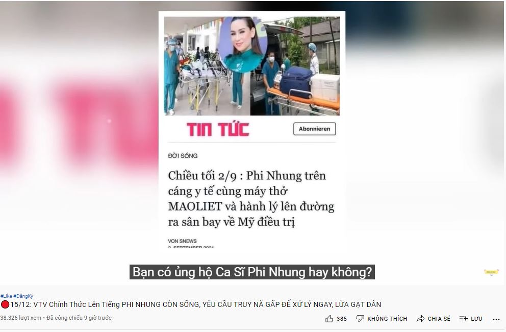 Phẫn nộ hàng loạt kênh Youtube tung tin thất thiệt về cố NS Phi Nhung, mạo danh cả VTV 2