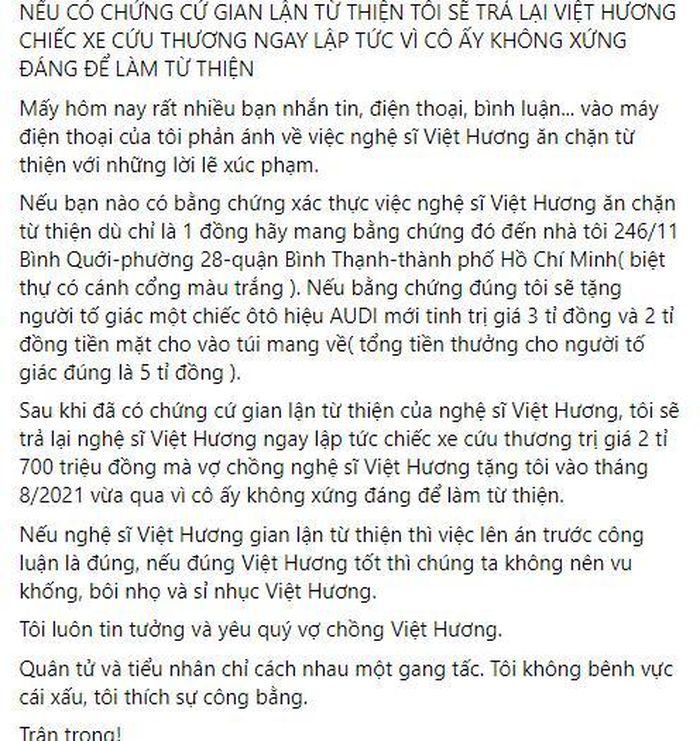 Hé lộ nguyên nhân việc ông Đoàn Ngọc Hải tuyên bố trả xe cứu thương cho Việt Hương 1