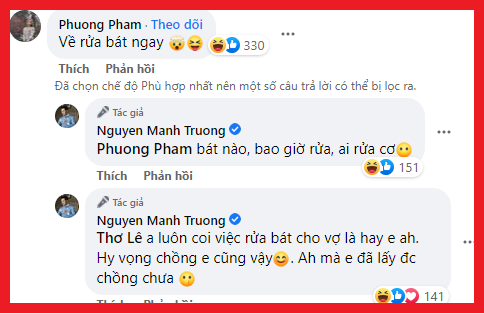 Đoạn đối thoại đầy hài hước của Mạnh Trường và bà xã khiến dân mạng thích thú. Ảnh chụp màn hình Đoạn đối thoại đầy hài hước của Mạnh Trường và bà xã khiến dân mạng thích thú. Ảnh chụp màn hình