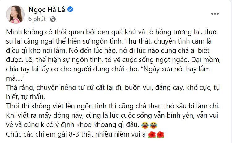 Bài đăng gây chú ý của bà xã Công Lý đúng ngày 8/3. Ảnh chụp màn hình Bài đăng gây chú ý của bà xã Công Lý đúng ngày 8/3. Ảnh chụp màn hình