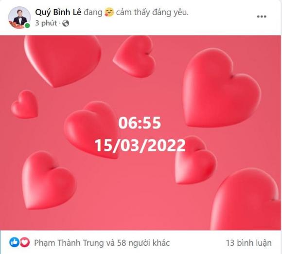 Quý Bình khoe tin vui to đùng trên trang cá nhân. Ảnh chụp màn hình Quý Bình khoe tin vui to đùng trên trang cá nhân. Ảnh chụp màn hình