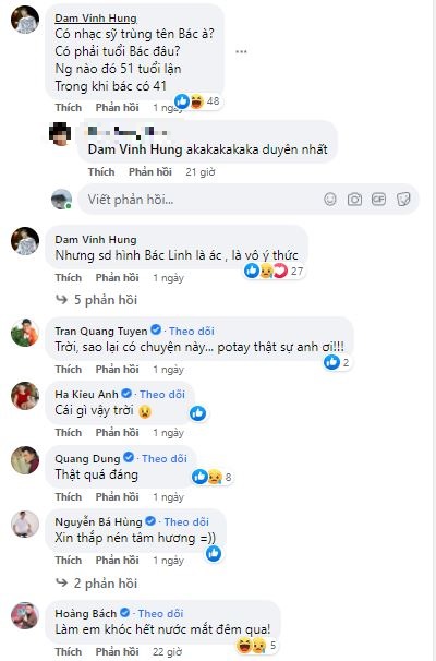 Nhiều nghệ sĩ bình luận dưới bài viết của Quang Linh. Ảnh chụp màn hình Nhiều nghệ sĩ bình luận dưới bài viết của Quang Linh. Ảnh chụp màn hình