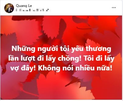 Dòng chia sẻ mới nhất của Quang Lê. Ảnh chụp màn hình Dòng chia sẻ mới nhất của Quang Lê. Ảnh chụp màn hình
