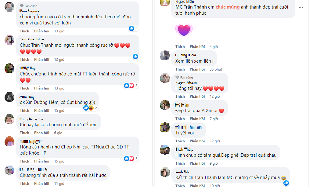 Những bình luận của khán giả dưới bài đăng của Trấn Thành. Ảnh chụp màn hình