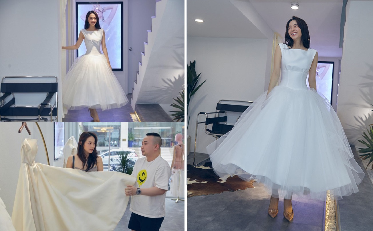 Trước 'giờ G', người thân cận hé lộ giá trị chiếc váy cưới của Minh Hằng  - Ảnh 1