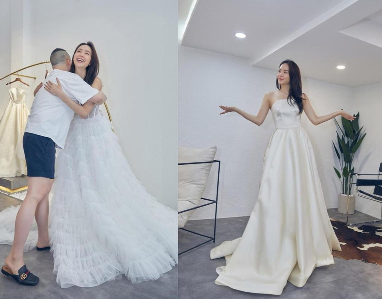 Minh Hằng cười rạng rỡ trong chiếc váy cưới