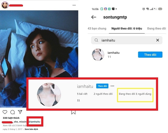 Có tài khoản cô chỉ theo dõi 1 người duy nhất là Sơn Tùng M-TP. Ảnh chụp màn hình Có tài khoản cô chỉ theo dõi 1 người duy nhất là Sơn Tùng M-TP. Ảnh chụp màn hình