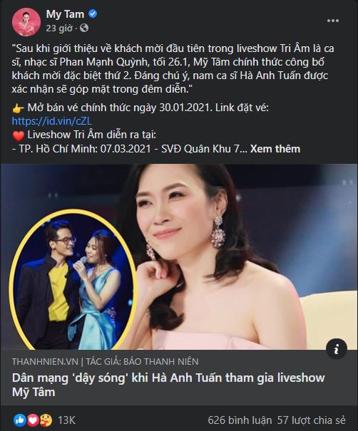 Mỹ Tâm hào hứng với dự án âm nhạc mới này. Ảnh: Facebook