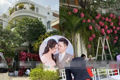 Phía trước cổng biệt thự nhà Primmy Trương được trang trí hoa tươi hoành tráng. Ảnh: Facebook Phía trước cổng biệt thự nhà Primmy Trương được trang trí hoa tươi hoành tráng. Ảnh: Facebook