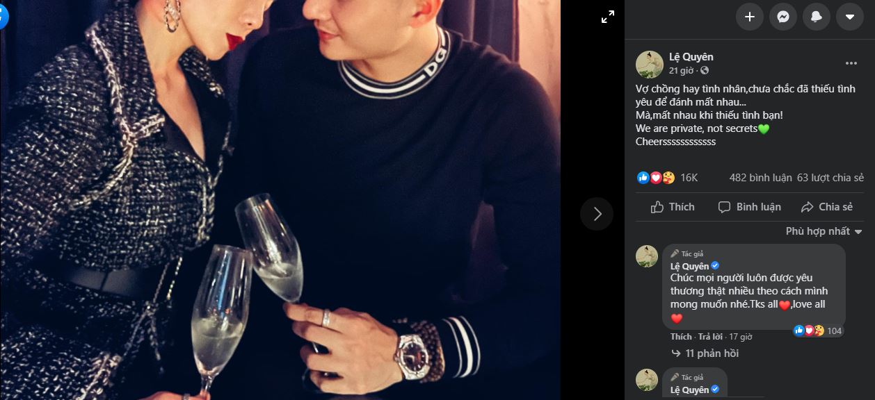 Dòng trạng thái của Lệ Quyên nhận được sự chú ý của đông đảo dân tình. Ảnh: Facebook