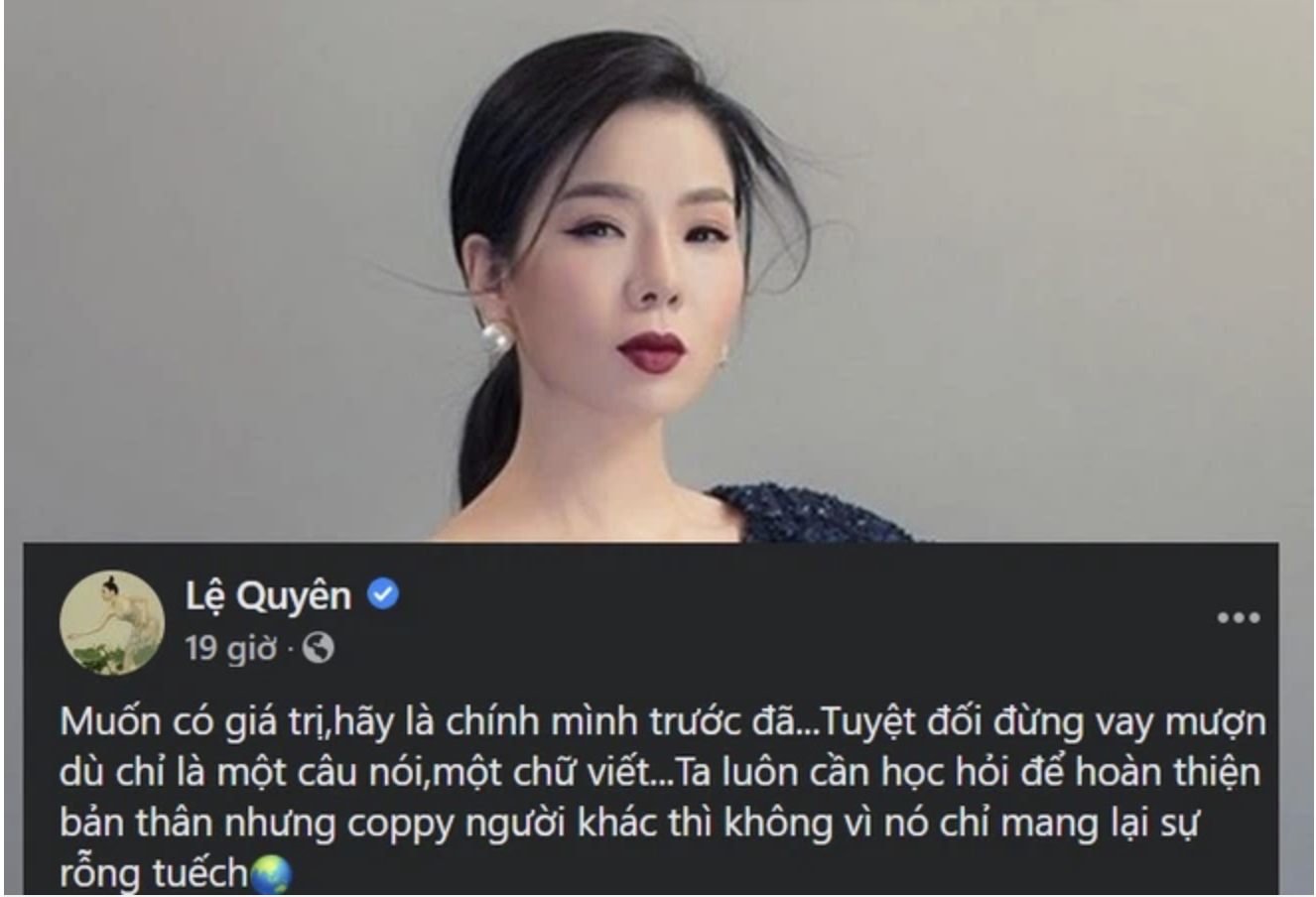 Dòng trạng thái gây chú ý của Lệ Quyên trên trang cá nhân. Ảnh: Facebook