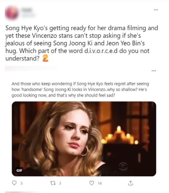 Nhiều fan hâm mộ của Song Hye Kyo tỏ thái độ bất bình. Ảnh: Instagram Nhiều fan hâm mộ của Song Hye Kyo tỏ thái độ bất bình. Ảnh: Instagram
