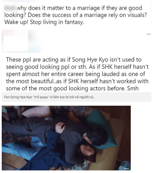 Nhiều netizen cảm thấy thắc mắc về thái độ của Song Hye Kyo khi nhìn thấy cảnh chồng cũ tình tứ cùng bạn diễn. Ảnh: Instagram Nhiều netizen cảm thấy thắc mắc về thái độ của Song Hye Kyo khi nhìn thấy cảnh chồng cũ tình tứ cùng bạn diễn. Ảnh: Instagram