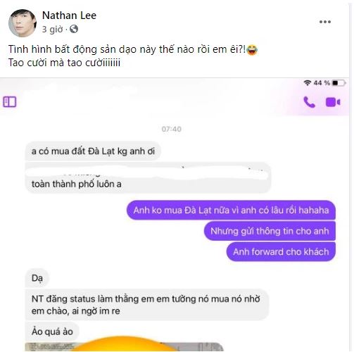 Nathan Lee đăng đàn bóc mẽ 'ai đó', dân tình réo tên Ngọc Trinh. Ảnh: Facebook