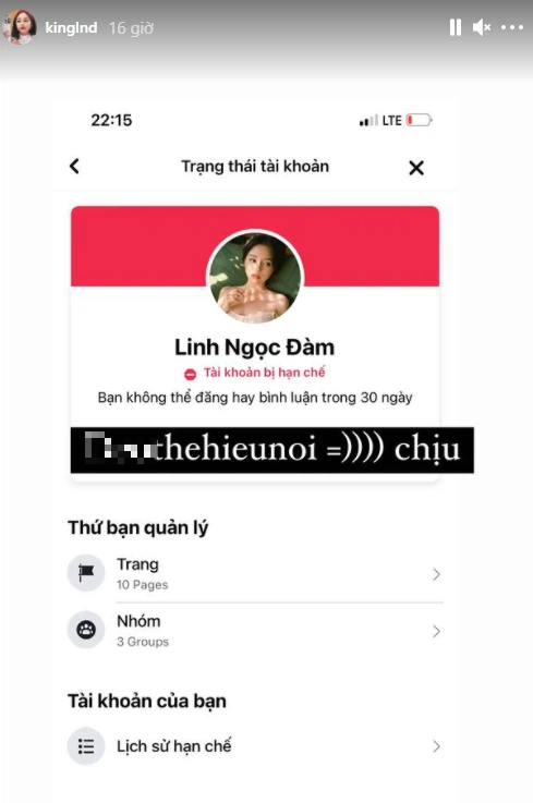 Chỉ trong một thời gian ngắn mà Linh Ngọc Đàm liên tiếp dính vận đen khi bị Facebook 'khóa môi' liên tiếp 3 lần. Ảnh: Facebook Chỉ trong một thời gian ngắn mà Linh Ngọc Đàm liên tiếp dính vận đen khi bị Facebook 'khóa môi' liên tiếp 3 lần. Ảnh: Facebook