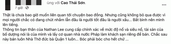 Dòng trạng thái của người bạn Cao Thái Sơn gây chú ý. Ảnh: Facebook