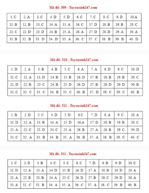 Đáp án đề thi môn Lịch Sử thi THPT Quốc Gia 2021 tất cả các mã đề chính xác nhất Đáp án đề thi môn Lịch Sử thi THPT Quốc Gia 2021 tất cả các mã đề chính xác nhất