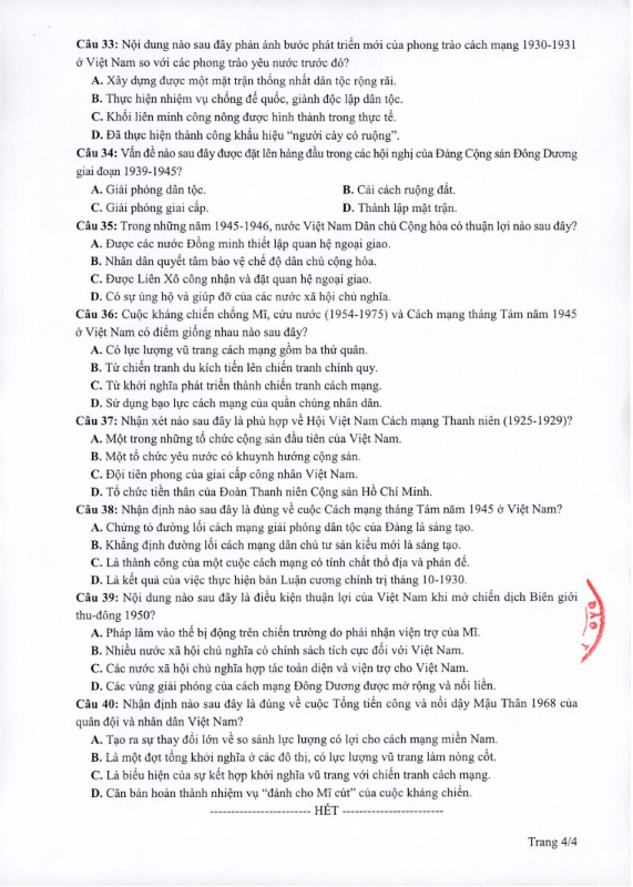 Đề thi môn Lịch Sử thi THPT Quốc Gia tham khảo. Ảnh: Internet Đề thi môn Lịch Sử thi THPT Quốc Gia tham khảo. Ảnh: Internet