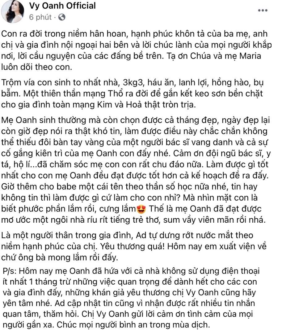 Vy Oanh tuyên bố ở ẩn sau khi hạ sinh giữa ồn ào chưa hồi kết 2 Vy Oanh tuyên bố ở ẩn sau khi hạ sinh giữa ồn ào chưa hồi kết 2