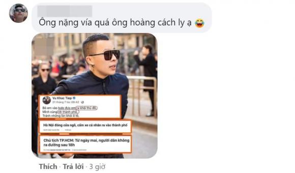 Dân tình tiếp tục phản ứng với dòng trạng thái mới nhất của Vũ Khắc Tiệp. Ảnh: Facebook Dân tình tiếp tục phản ứng với dòng trạng thái mới nhất của Vũ Khắc Tiệp. Ảnh: Facebook