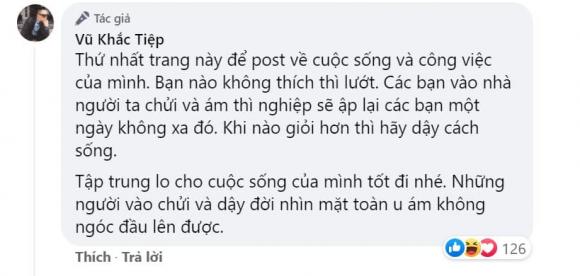 Vũ Khắc Tiệp bức xúc đáp trả. Ảnh: Facebook Vũ Khắc Tiệp bức xúc đáp trả. Ảnh: Facebook