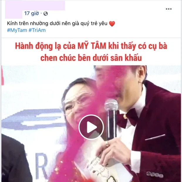 Dân tình rầm rộ chia sẻ lại đoạn clip ghi lại cảnh Mỹ Tâm có hành động đặc biệt với cụ bà. Ảnh: Facebook Dân tình rầm rộ chia sẻ lại đoạn clip ghi lại cảnh Mỹ Tâm có hành động đặc biệt với cụ bà. Ảnh: Facebook