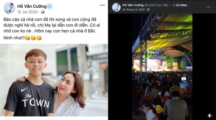 Vào thời điểm tháng 6 và tháng 7/2020, Cường nhận show ở các tỉnh miền Bắc. Tháng 12/2020, cậu bé có show diễn ở Cà Mau. Ảnh: Facebook Vào thời điểm tháng 6 và tháng 7/2020, Cường nhận show ở các tỉnh miền Bắc. Tháng 12/2020, cậu bé có show diễn ở Cà Mau. Ảnh: Facebook
