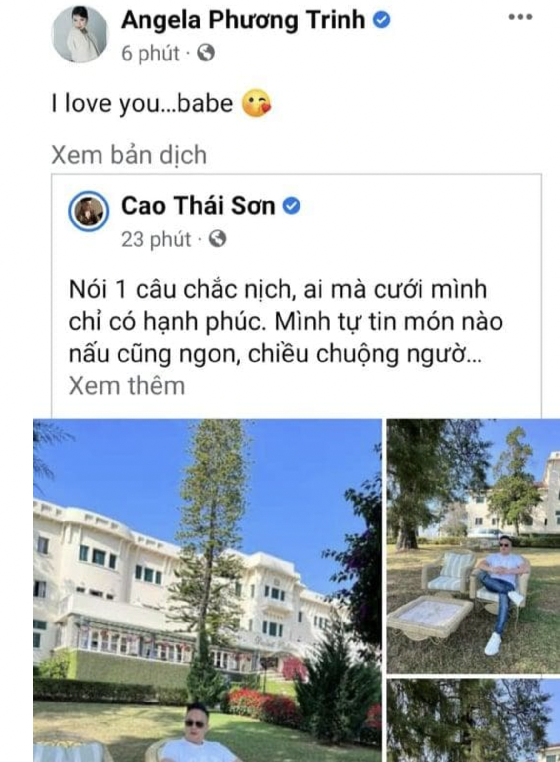 Angela Phương Trinh cũng không ngần ngại tương tác trở lại với động thái của Cao Thái Sơn. Ảnh: Facebook