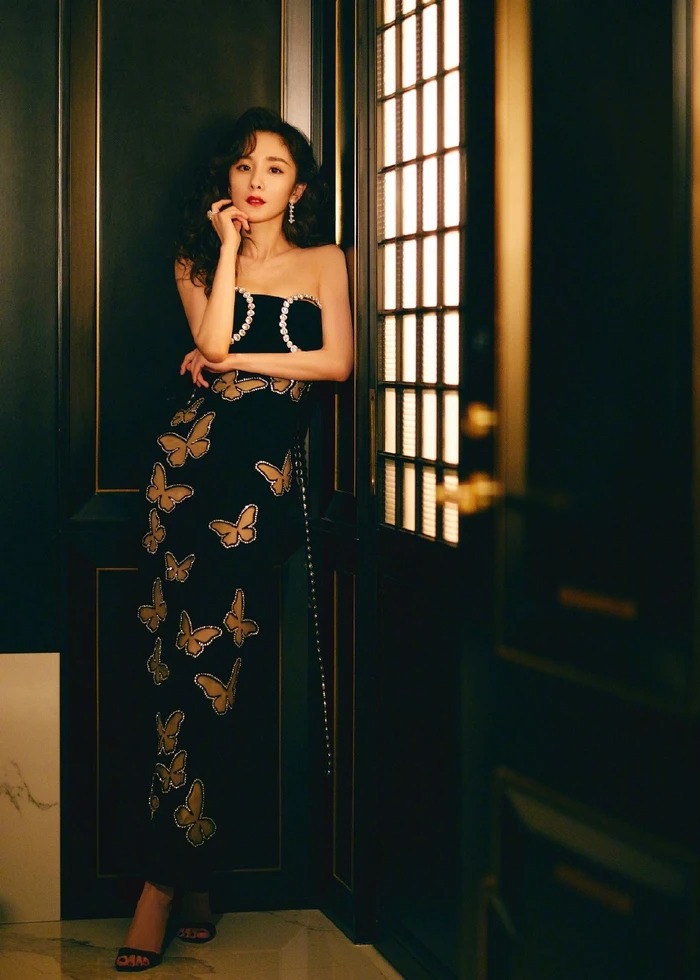 Dương Mịch cân mọi chi tiết xuyên thấu cũng như cắt xẻ táo bạo trên váy. Ảnh: Internet