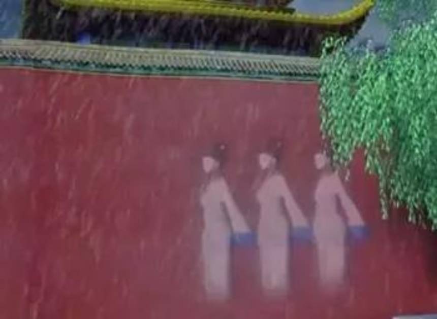 Hình ảnh cung nữ xuất hiện trên tường đỏ ở Tử Cấm Thành khiến nhiều người không thất kinh. Ảnh: Internet