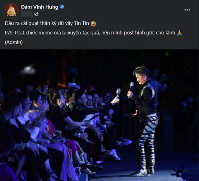 Fanpage của Đàm Vĩnh Hưng sau đó đã phải lên tiếng đính chính về dòng trạng thái của mình. Ảnh: Facebook Fanpage của Đàm Vĩnh Hưng sau đó đã phải lên tiếng đính chính về dòng trạng thái của mình. Ảnh: Facebook