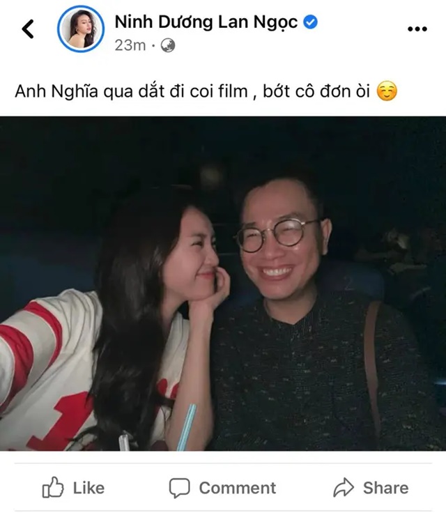 Ninh Dương Lan Ngọc nhiều lần đăng tải hình ảnh cùng trai lạ. Ảnh: Facebook Ninh Dương Lan Ngọc nhiều lần đăng tải hình ảnh cùng trai lạ. Ảnh: Facebook