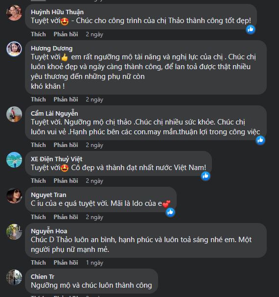 Nhiều người bày tỏ lòng ngưỡng mộ đối với bà Lê Hoàng Diệp Thảo. Ảnh: Facebook Nhiều người bày tỏ lòng ngưỡng mộ đối với bà Lê Hoàng Diệp Thảo. Ảnh: Facebook