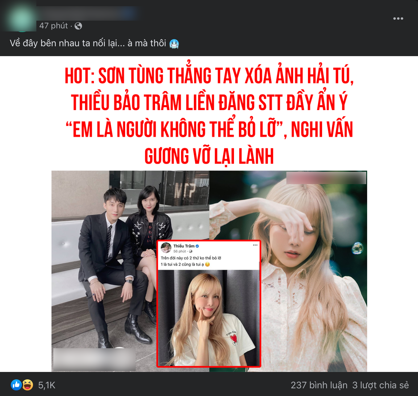 Sơn Tùng bất ngờ xóa hết mọi dấu vết của Hải Tú, Thiều Bảo Trâm ẩn ý 'quay lại' khiến CĐM dậy sóng? - Ảnh 1