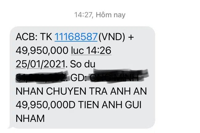 Khách hàng A. nhận được tiền trả lại từ tài xế Grab.