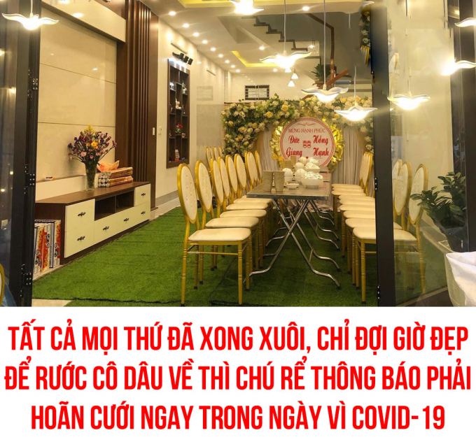 Một chú rể ở Quảng Ninh cũng đăng tải trên Facebook nội dung xin lỗi bà con, bạn bè vì phải hủy đám cưới dự tính tổ chức vào ngày 28/1. Một chú rể ở Quảng Ninh cũng đăng tải trên Facebook nội dung xin lỗi bà con, bạn bè vì phải hủy đám cưới dự tính tổ chức vào ngày 28/1.