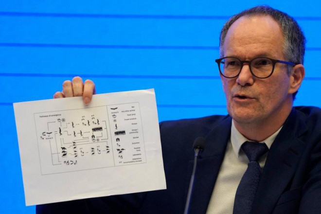 Trong một cuộc họp báo hôm 9/2, ông Embarek đưa ra 4 giả thuyết về cách thức lây lan của virus này nhưng lưu ý 'giả thuyết sự cố virus thoát ra từ phòng thí nghiệm rất khó có thể giải thích được việc virus lây lan sang người'. Ảnh: CNN