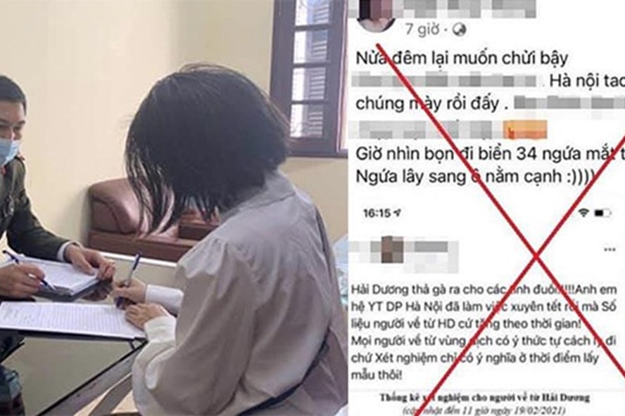 Ngày 24/2, Công an quận Cầu Giấy (Hà Nội) cũng đã triệu tập và xử phạt 7,5 triệu đồng đối với N.T.T. (SN 1989, ở Cầu Giấy, Hà Nội) về hành vi đăng tải nội dung bôi nhọ, xúc phạm danh dự, cán bộ và người dân Hải Dương trong phòng, chống dịch COVID-19. Ảnh: FB