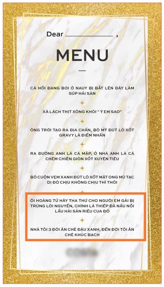 Trước đó, đã xuất hiện nhiều kiểu thực đơn khiến người đọc phải 'bái phục' vì độ sáng tạo của gia chủ. Trước đó, đã xuất hiện nhiều kiểu thực đơn khiến người đọc phải 'bái phục' vì độ sáng tạo của gia chủ.