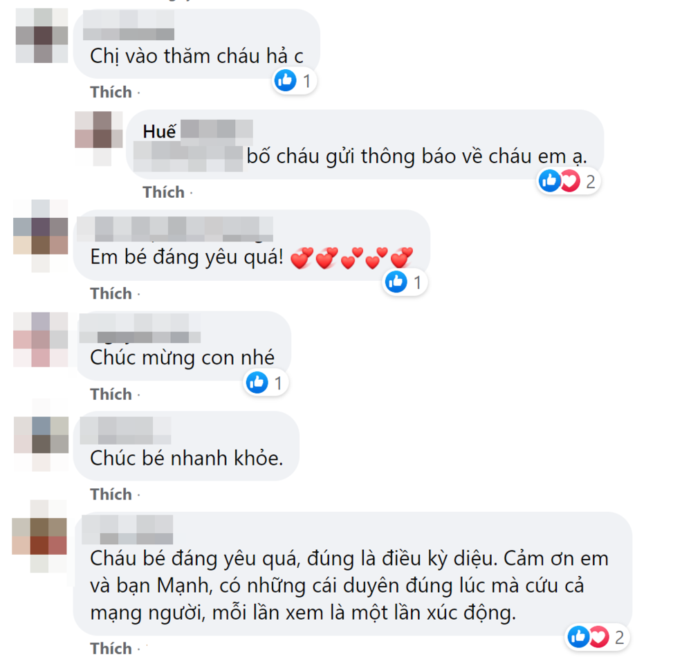 Dưới bài đăng của chị Huế, CDM đã nhiệt tình bình luận, bày tỏ niềm vui mừng trước sự bình phục của bé gái. Điều khiến mọi người nhẹ nhõm nhất là có vẻ như bé gái ổn định tâm lý sau sự cố đáng tiếc. Ảnh chụp màn hình