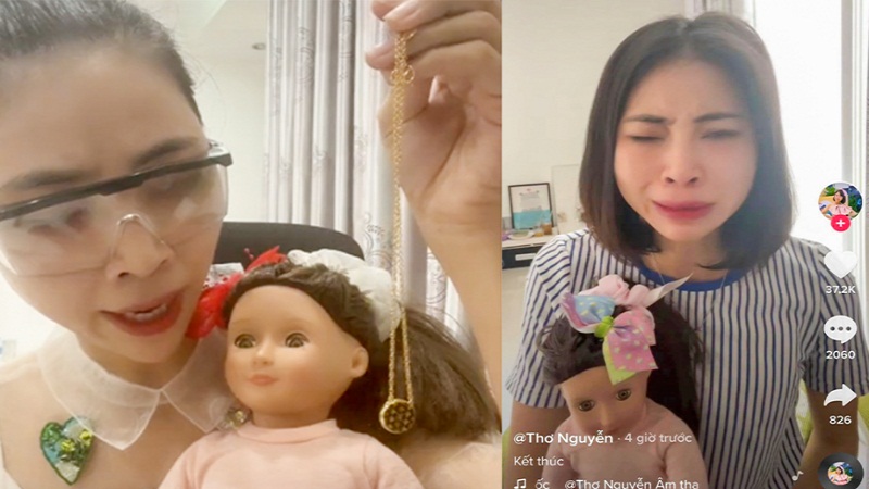 Thơ Nguyễn bị chỉ trích nặng nề sau clip 'xin vía học giỏi' bằng búp bê. Ảnh chụp màn hình Thơ Nguyễn bị chỉ trích nặng nề sau clip 'xin vía học giỏi' bằng búp bê. Ảnh chụp màn hình