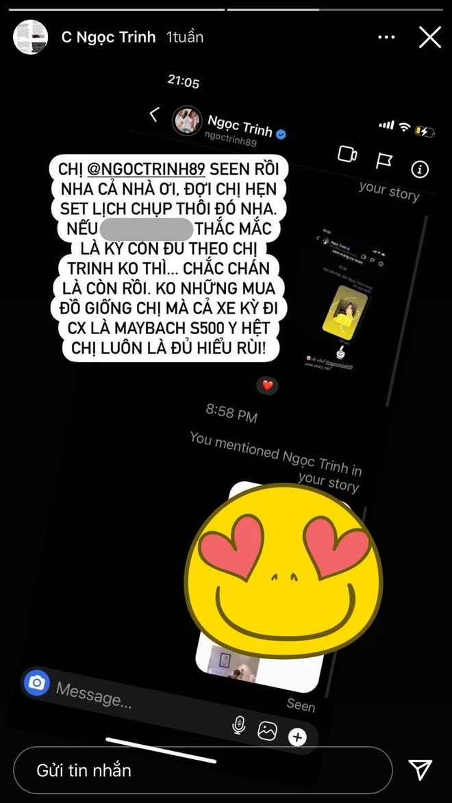 Dù không phải em Ngọc Trinh nhưng Gia Kỳ lại hâm mộ chân dài sinh năm 1989 đến nỗi luôn cố 'săn' bằng được những món đồ giống với cô nàng để mua về sử dụng. Ảnh chụp màn hình Dù không phải em Ngọc Trinh nhưng Gia Kỳ lại hâm mộ chân dài sinh năm 1989 đến nỗi luôn cố 'săn' bằng được những món đồ giống với cô nàng để mua về sử dụng. Ảnh chụp màn hình