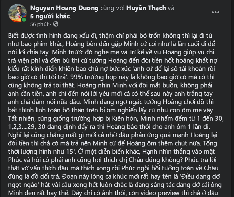 Nguyên văn chia sẻ của ekip phim. Ảnh chụp màn hình