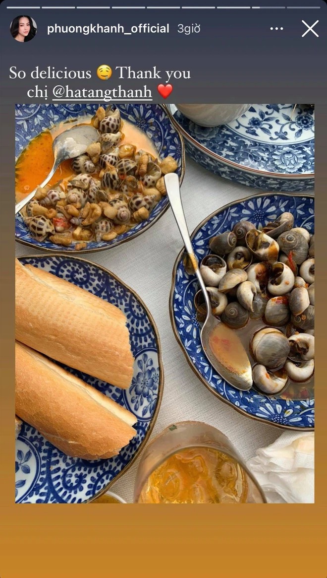 Vốn có mối quan hệ rất thân với Hà Tăng, Hoa hậu Trái đất Phương Khánh liên tục xuýt xoa vì được thưởng thức món ăn do nàng ngọc nữ đích thân vào bếp.