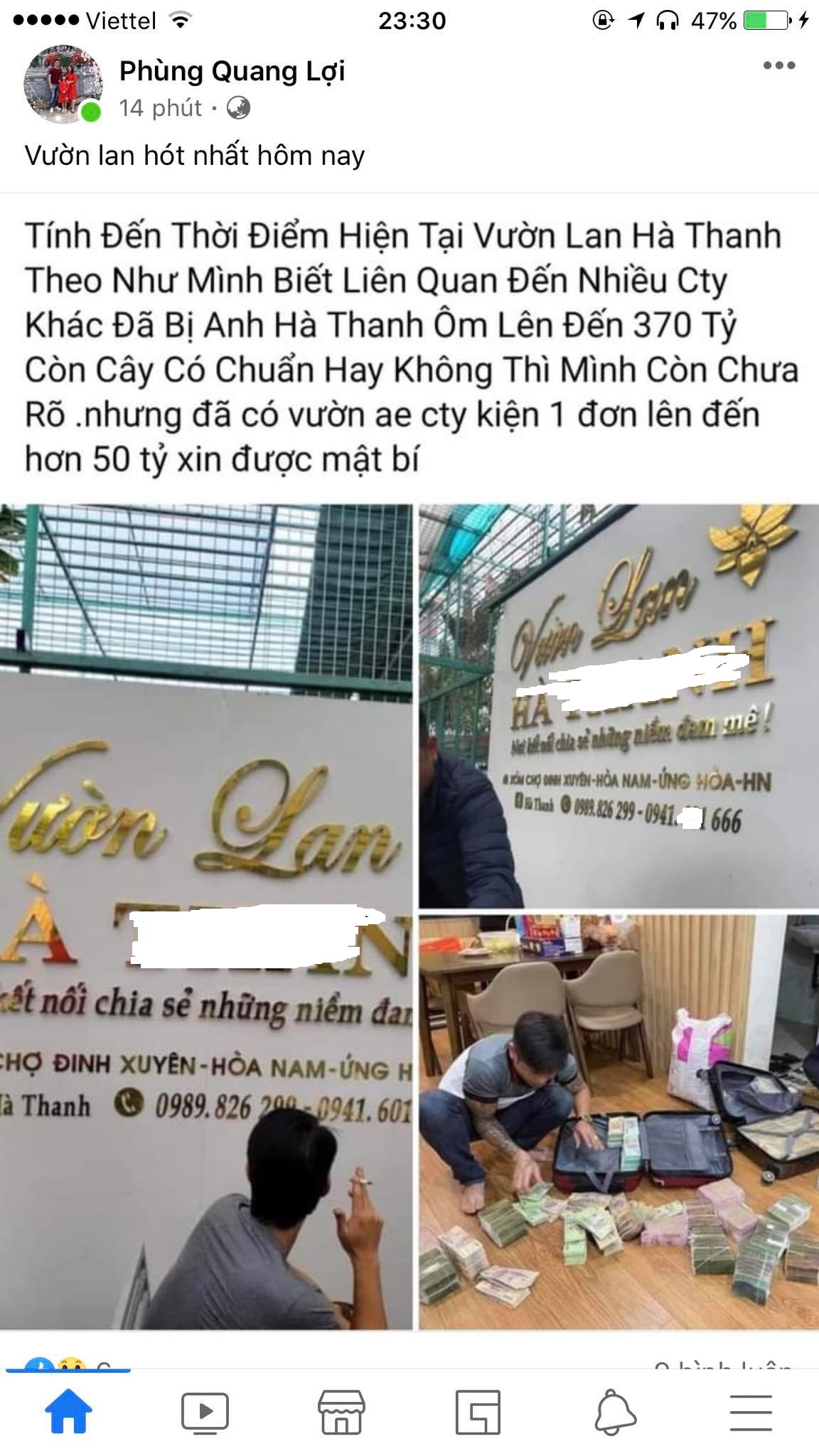 Thông tin được chia sẻ trên MXH. Hiện 2 số điện thoại của vườn lan đang tắt máy. Ảnh: FB