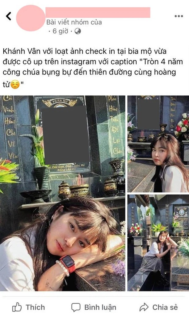 Nữ diễn viên Mắt Biếc gây tranh cãi với loạt ảnh tạo dáng ở bia mộ của người thân quá cố - Ảnh 1 Nữ diễn viên Mắt Biếc gây tranh cãi với loạt ảnh tạo dáng ở bia mộ của người thân quá cố - Ảnh 1