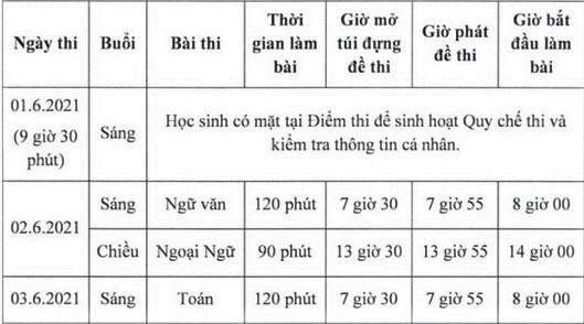 Lịch thi vẫn được giữ nguyên. Ảnh chụp màn hình