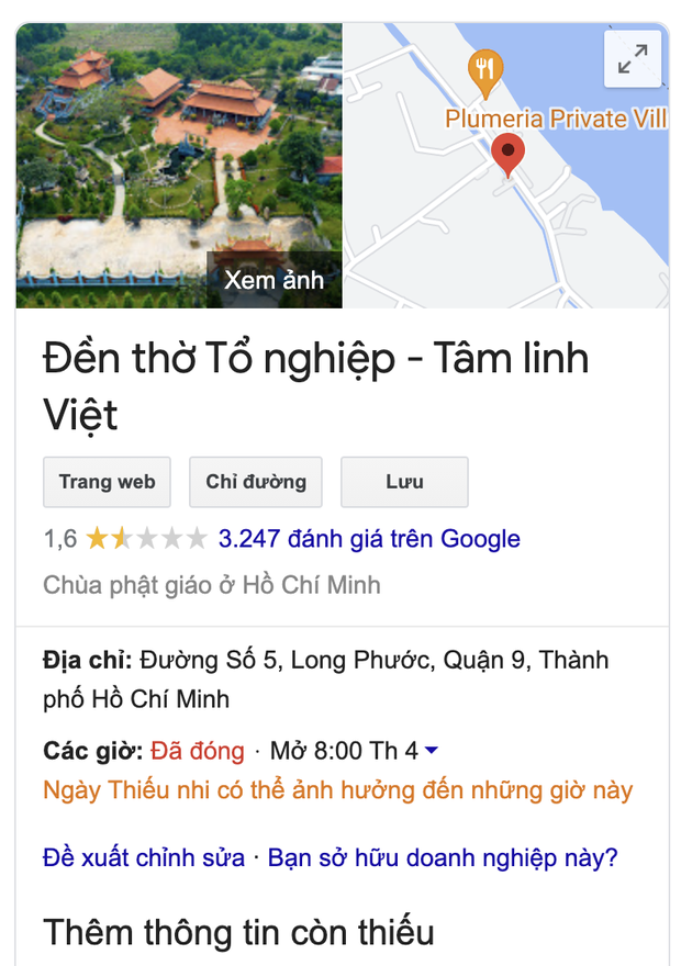 After the 14 billion charity scandal, NS Hoai Linh's ancestral temple was renamed on Google Maps 3